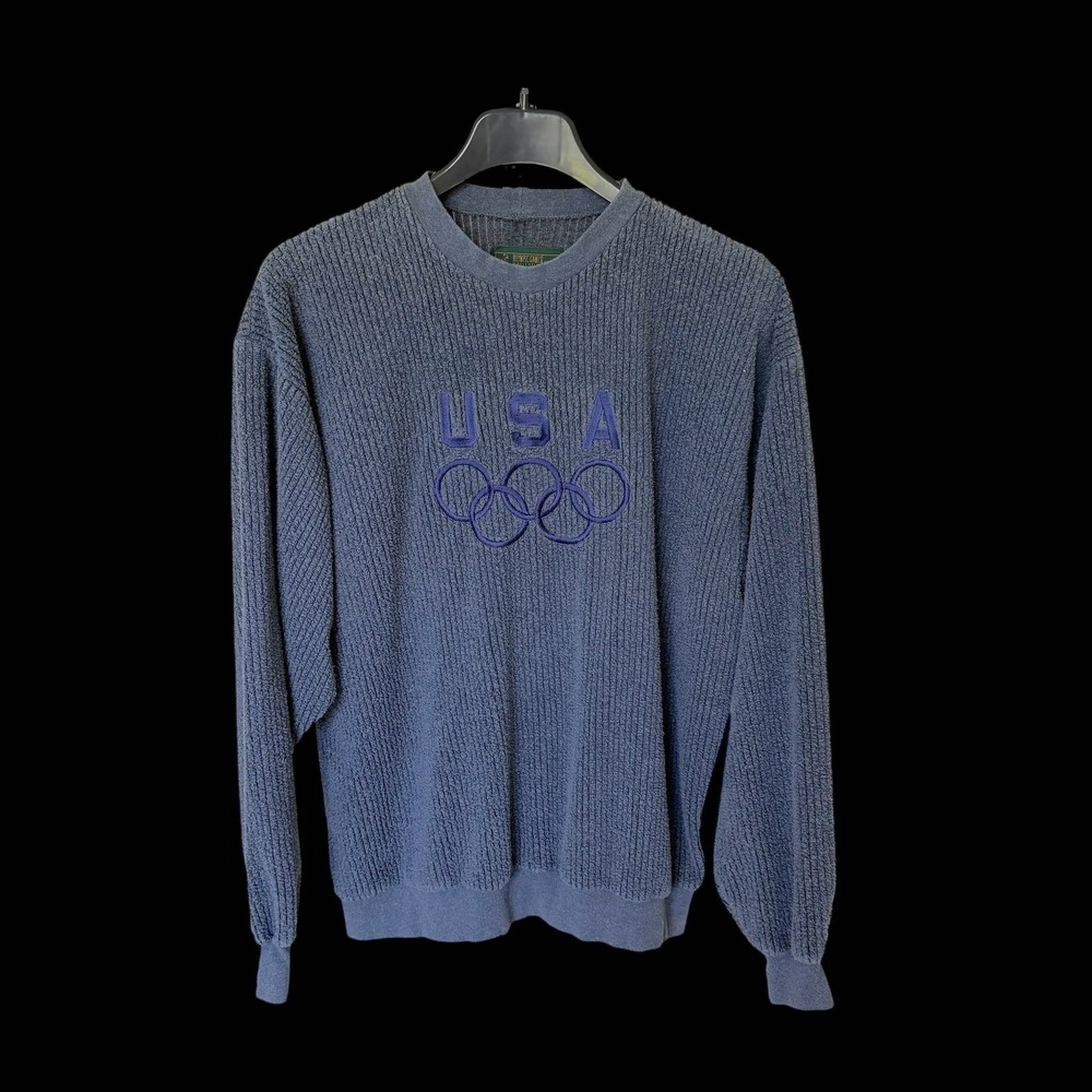 Vintage 1996 Atlanta Olympics USA Hanes Ribbed Knit Sweatshirt Blue Mens XL‎ USA